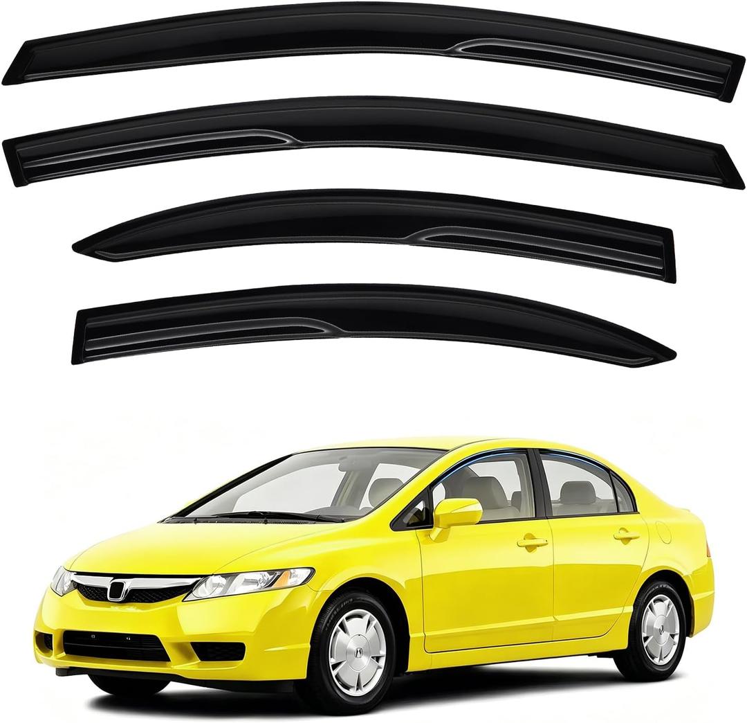 Civic Rain Guards - Window Visors for 2006-2011 Honda Civic 4 Door Sedan Model, Out-Channel Side Window Rain Guards for Civic Accessories, 4PCS, Black, Car Accessories