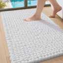 DEXI Bathroom Rugs 17x30, Non Slip Washable Bath Mat, Luxury Chenille Super Absorbent Ultra Thick Bathmats for Shower Floor, Plush Fluffy Shaggy Carpet for Tub, White