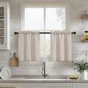 Semi Sheer Kitchen 24 Inch Curtains for Windows Flax Linen Elegant Boho Farmhouse Drapes Short 2 Panels Set Light Filtering Tan Beige Cafe Curtains for Bathroom Laundry RV Rod Pocket W25xL24