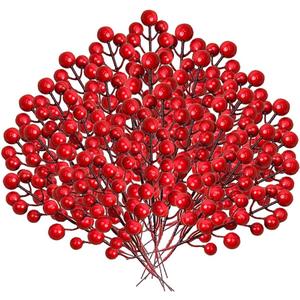 30 Pack Artificial Red Berry Stems Christmas Red Berry Picks, Winter Fake Berries Bunch Faux Cranberries for Christmas Tree Decorations, Ornaments, Crafts