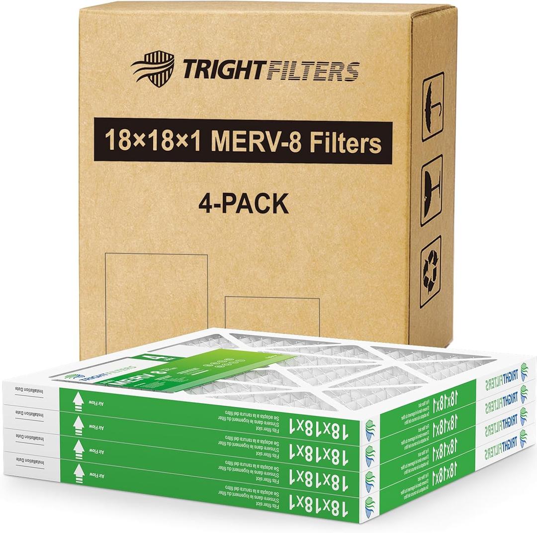 TRIGHTFILTERS 18x18x1 Air Filter 4 Pack, MERV 8 Pleated Dust Defense Air Filters Replacement Air Conditioner HVAC AC Furnace Filter, Durable and Lightweight