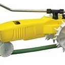 Nelson Rain Train 13,500 Square Feet Cast Iron Outdoor Lawn Traveling Water Sprinkler for Yard, and Garden, with Auto Shut Off, Yellow