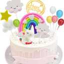 Yisquar Unicorn Cake Decoration 12PCS Rainbow Cakes Topper Unicorn Birthday Cakes with Rainbow Heart Cloud Balloon Happy Birthday Decoration Ball Cupcake Picks for Boys Girls Party Baby Shower