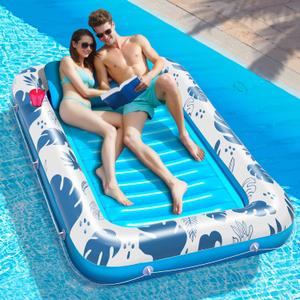 Inflatable Tanning Pool Floats for Adults, 70" x 46" Large Rectangle Pool Lounger Float, Summer Beach Blow Up Lake Suntan Swimming Pool Rafts Blue