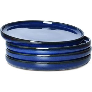 Bosmarlin Stoneware Dinner Plates, 10.5 inches, Set of 4 for Salad, Pasta, Dessert, Microwave and Dishwasher Safe (Deep Blue, 10.5 in)