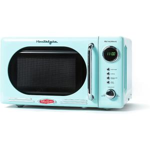 Nostalgia Countertop Microwave Oven with Easy Clean Interior - Retro Microwave with LED Display & Child Lock- Compact 0.7 Cu. Ft. Oven With 12 Pre-Programmed Settings for Quick Cooking- 700-Watts-Aqua