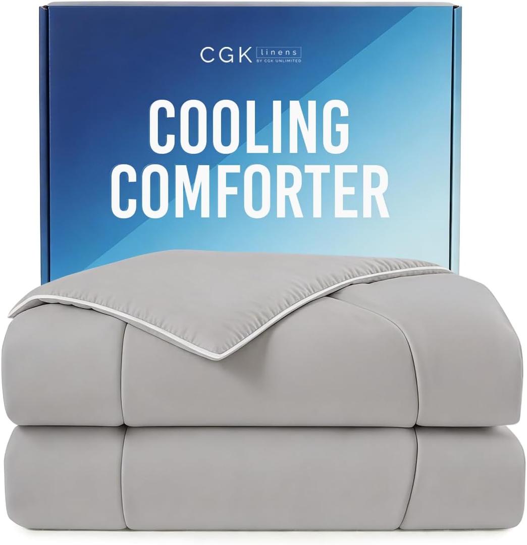 Cooling Comforter Twin/Twin XL Size - Cooling Blanket for Hot Sleepers and Night Sweats - Summer Comforter for Twin/Twin XL Size Beds - Soft, Breathable Cold Blanket for Sleeping - 60x90 (Light Grey)