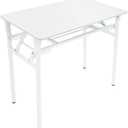 Eapmic 31.5 Inch Metal Folding Computer Desk, Space-Saving Study Writing Workstation, Small Foldable Desk with Storage Shelf for Home Office Craft, Writing, Study and Work (White)