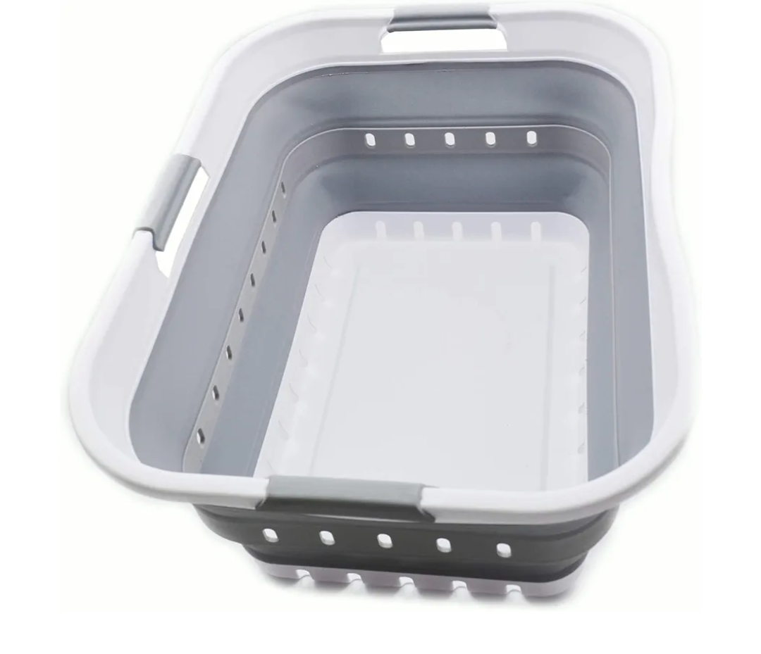SAMMART 42L (11 gallon) Collapsible Plastic Laundry Basket - Foldable Pop Up Storage Container/Organizer - Space Saving Hamper/Basket (1, White/Grey)