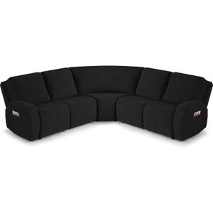 VANSOFY Extra Large Reclining Sectional Couch Covers, Washable 5-Piece Sofa Covers for L Shape Sectional Sofa Corner Seater, Thick, Soft Sofa Slipcovers (5 Seat Recliner CoverBlack)