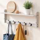 29Inch Wall Mounted Coat Rack with Hooks and Shelf - Large Rustic Wood Coat Hangers for Hats, Keys, Towels, Robes Functional Entryway Wall Organizer for Bathroom, Kitchen, Mudroom White