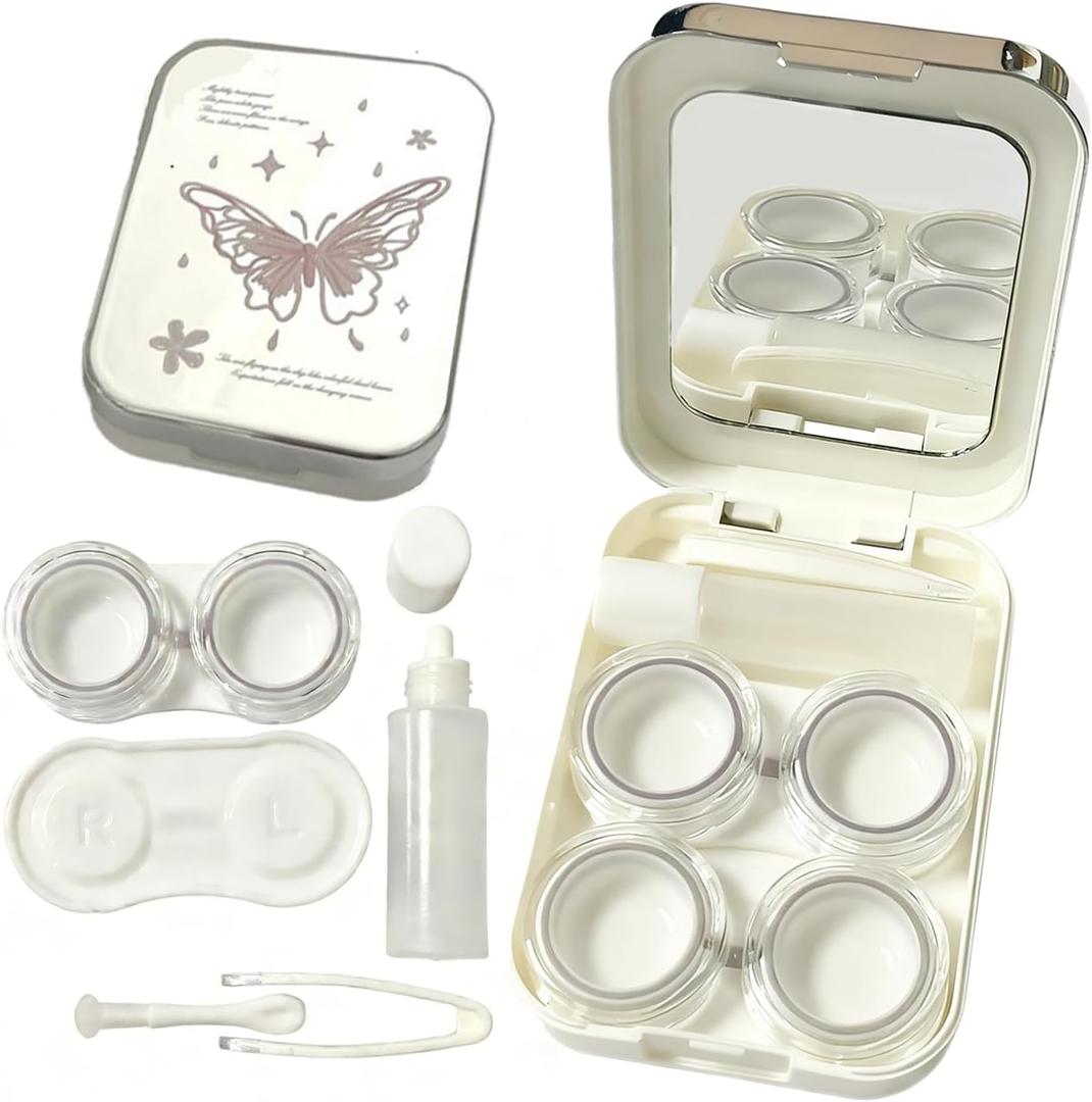 Contacts Lens Cases,Eye Contact Case,Includes Mirror Two Double Cases Tweezers Wearing Stick Small Bottle