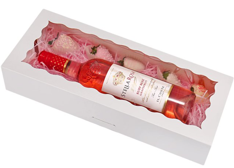 Tcoivs 30Pack Bakery Boxes with Window 16" x 6.5" x 3", Cookie Boxes, Auto Popup Long Treat Boxes for Cookies, Strawberries (White)