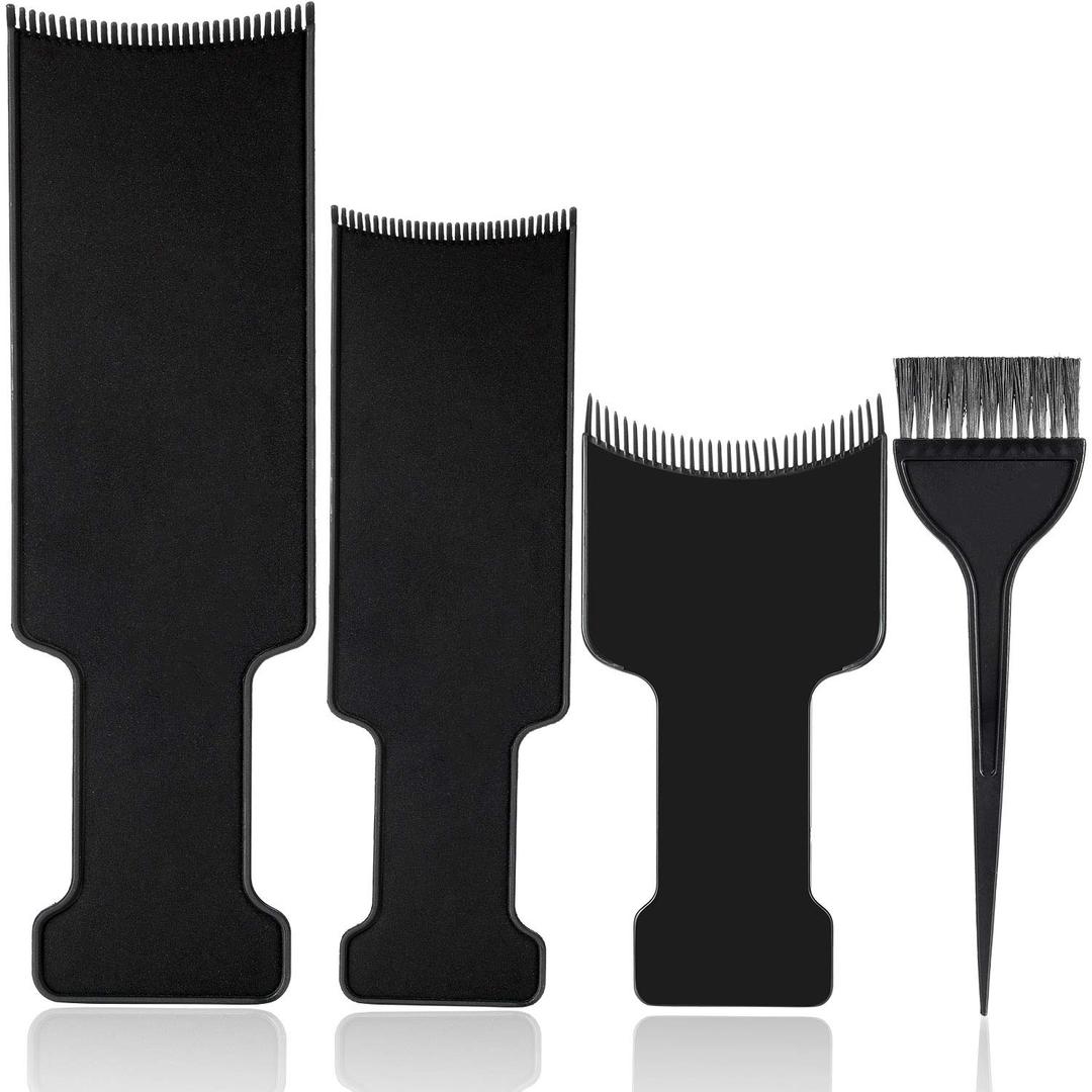 Mudder 4 Pcs Balayage Highlighting Board and Brush Kit 1 Hair Dye Brush and 3 Balayage Highlighting Board with Teeth Black Hair Dye Comb for Women Hairstylist Accessories