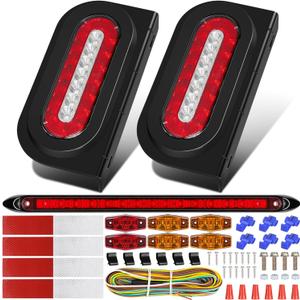 6 inch Oval Led Trailer Lights Kit with Mounting Brackets,Light Bar and Wiring, 2PCS Waterproof Stop Brake and White Backup Reverse Lights for Boat RV Truck (Oval Led Trailer Lights Kit)