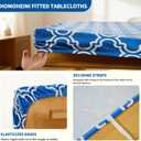 2 x Rectangle Picnic Table Cloth, Elastic Waterproof Fitted Vinyl Tablecloths for 6 Foot Tables, Wipeable Flannel Backed Table Covers for Dining, Camping, Outdoor(Blue,30"x72")