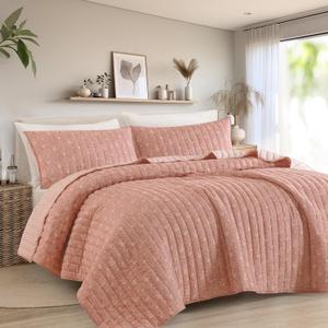 Wonderful Cotton Gauze Quilt Set Queen Size Rose Paisley Bed Cover for All Season,Reversible Voile Quilt Bedding Sets with Pillow Shams for Queen Bed, Floral Bedspread Coverlet Set