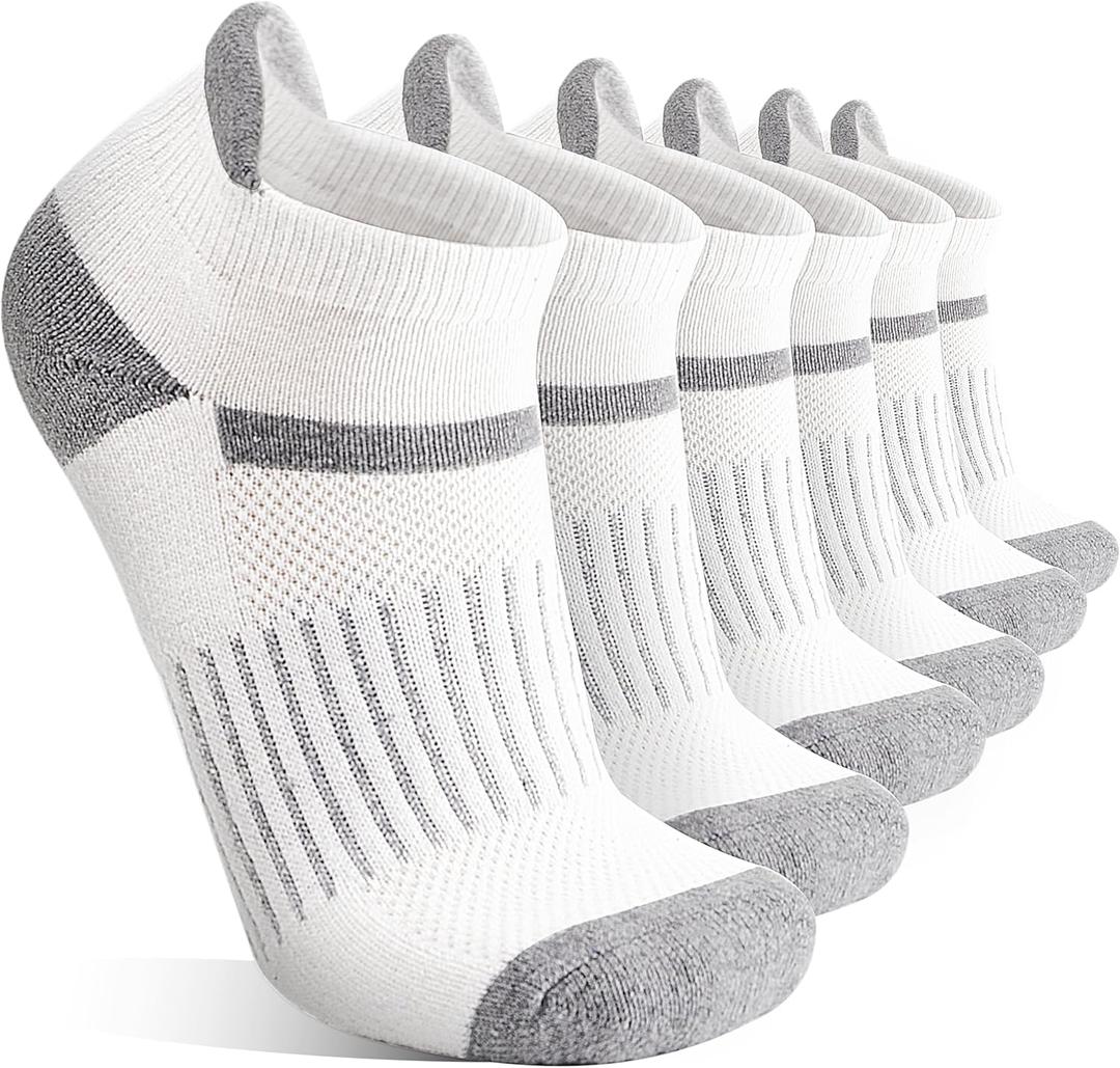 6 Pairs Merino Wool Ankle Running Hiking Socks Compression Support Breathable Thick Cushion No Show Socks for Women Men (Large, Ivory)