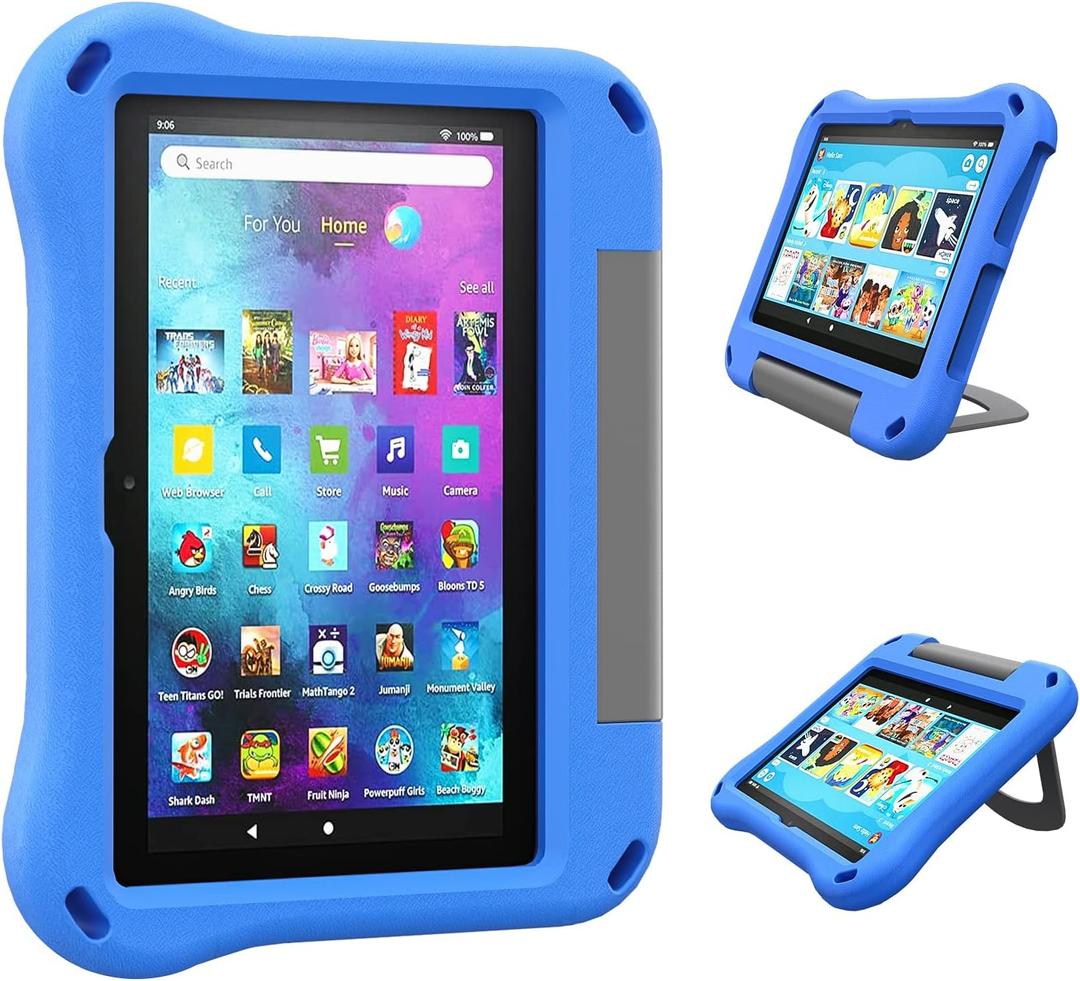 Fire HD 8 Tablet Case for Kids, Kindle Fire 8 Case(12th/10th Generation, 2024/2022/2020 Release)-Auorld Lightweight Shockproof Kid-Proof Cover with Handle Stand for Kindle Fire HD 8/8 Plus Tablet-Blue