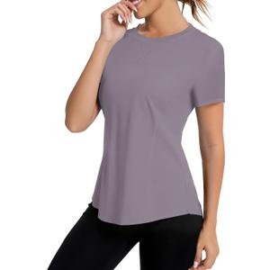 Avoogue Women UPF 50+ UV Shirts Short Sleeve Workout Sun Shirt Quick Dry Athletic Hiking Running Gym Tops Rashguard (Grey Purple, XL)