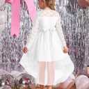 Arshiner Flower Girl Lace Tutu Dresses High Low Hem Long Sleeve Flowy Formal Party Wedding Dress (White, 165)
