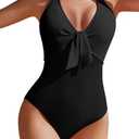 AI'MAGE Women's One Piece Swimsuits Halter Bathing Suits Push Up Swim Suits Slimming Tummy Control Swimwear (Black, Medium)