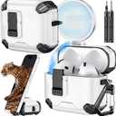 Inesore Compatible with AirPods 4th Case with Phone Stand & Cleaning Kit,Compatible with Magsafe,Magnetic Automatic Lock for Airpods 4 with Active Noise Cancellation Charging Cover (2024) (White)