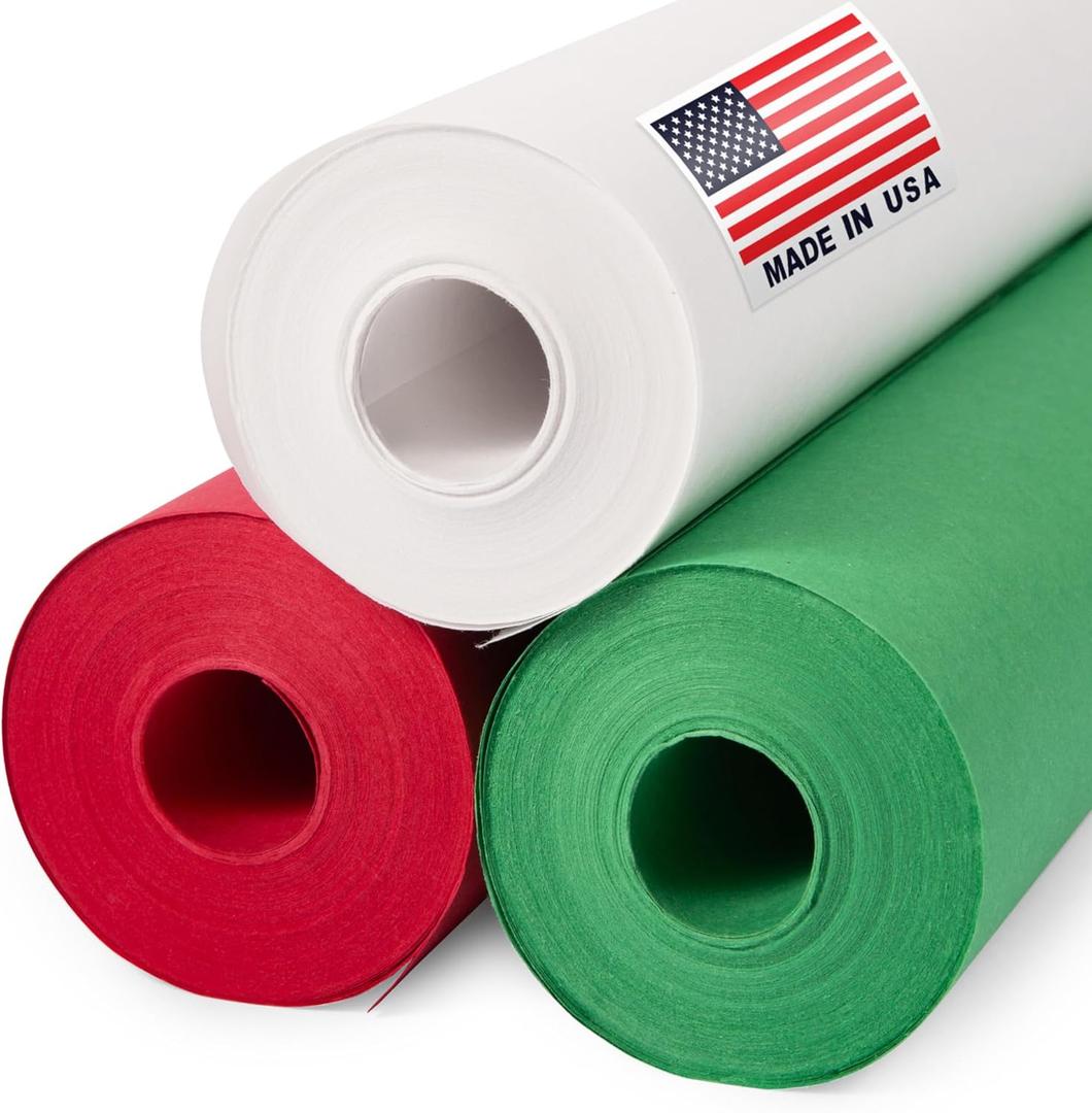 12" x 1200" (100 ft) Red, Green, White Christmas Kraft Paper Set, 3 Rolls, 45 lbs - Made in USA Christmas Art Colored Paper, Gift Wrapping