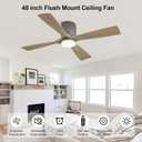 WINGBO 48 inch Flush Mount Ceiling Fan with Lights,Modern Ceiling Fan with Remote,Hugger Ceiling Fans,4 Wood Blades, Quiet 6-Speed DC Motor Low Profile Ceiling Fan, Graphite Finish with Gray Blade