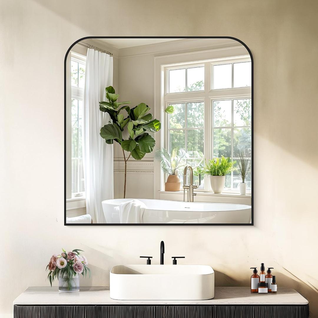 Bathroom Mirror, 30x30 inch Black Square Wall Mounted Mirror with Thin Frame, Bathroom Vanity Mirrors for Over Sink, Entryway, Living Room, Bedroom