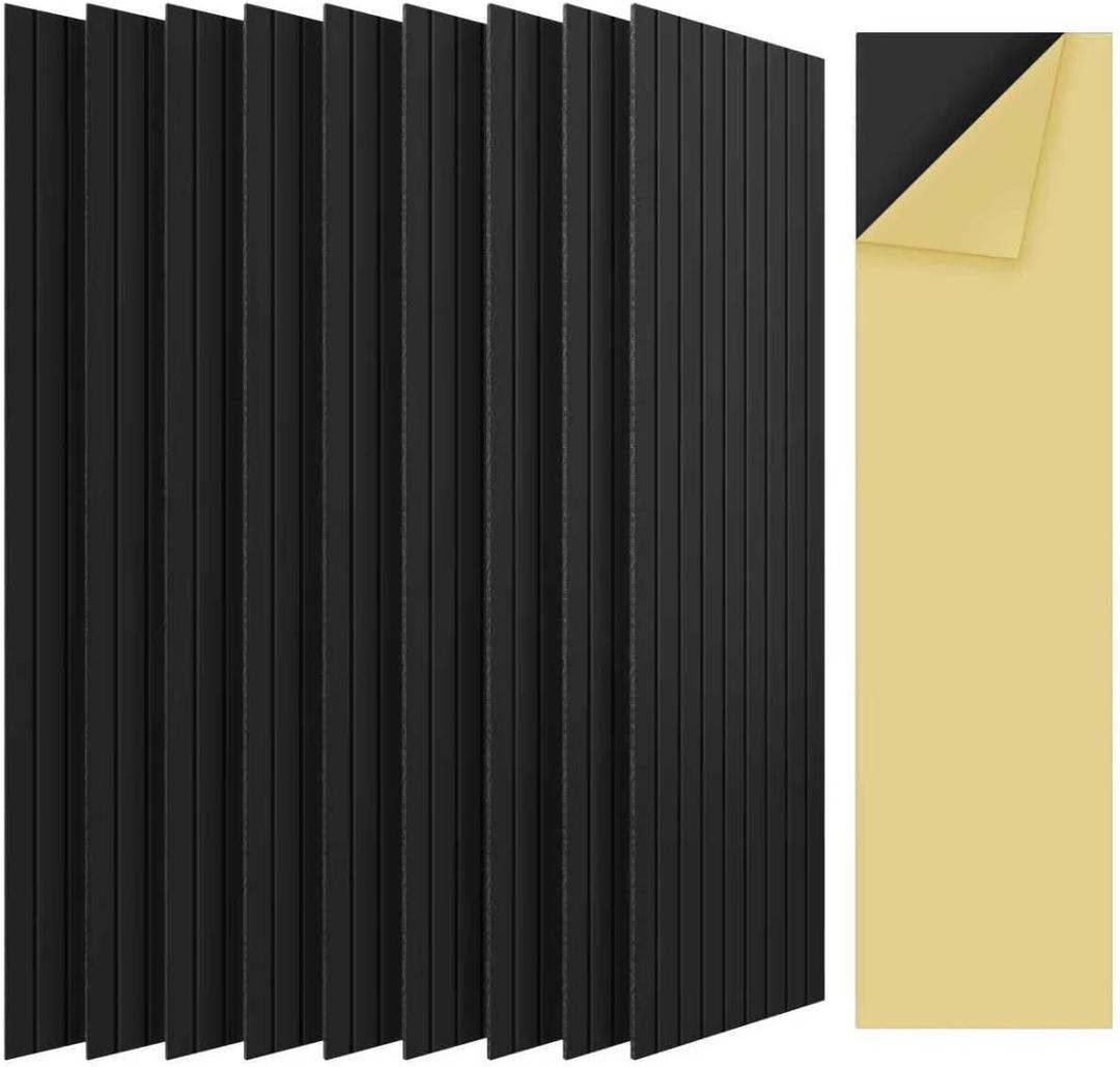 10 Pack Self-Adhesive Sound Proof Foam Panels for Walls  48" x 12" XLarge Acoustic Panels, Decorative Sound Absorbing Wall Panels for Home, Office, Studio, Easy Peel and Stick Installation (Black adhesive backing)