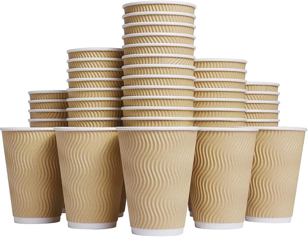 Hot Paper Cups_12 oz Disposable Insulated Corrugated Sleeve Ripple Wall Paper Cup 100 pcs,12oz Cups for DrinkHot Coffee Cups (Brown)