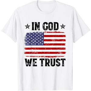 In God We Trust American Flag Patriots 4th of July Christian T-Shirt for Women Kids Men Small