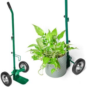 Potted Plant Mover Dolly with Flat-Free Rubber Wheels - Heavy-Duty Plant Pot Mover Caddy with Adjustable Grip and Foldable Handle for Indoor and Outdoor