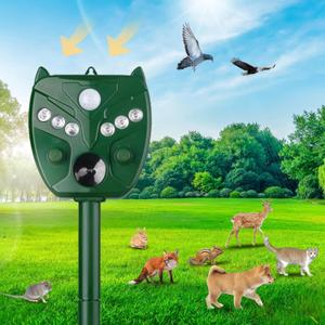 Upgraded Solar Ultrasonic Animal Repeller, 2024 Cat Dog Repellent Outdoor,Waterproof Deer Repeller Squirrel for Raccoon, Skunk, Rabbit, Fox, Bird with Motion Detection and 6 LED Flashing Green