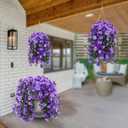 Sggvecsy Artificial Fake Hanging Flowers Plants Outdoor Outside Spring Summer Decoration 2PCS Faux Silk UV Resistant Morning Glory Trailing Vines for Home Porch Patio Balcony (Purple & Light Purple)