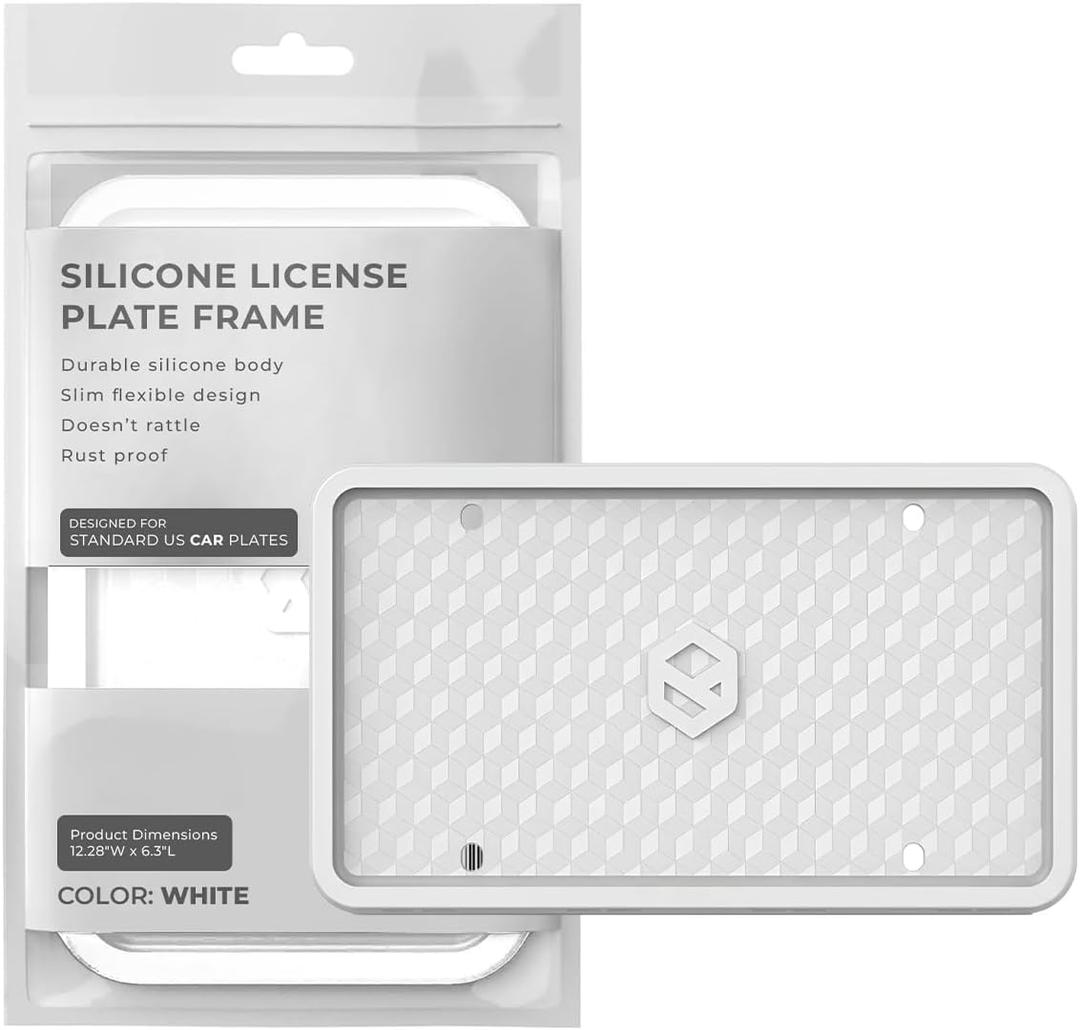 Rightcar Solutions Silicone License Plate Frame Premium Rust-Proof, Rattle-Proof, Weather-Proof License Plate Holder Universal Car Plate Frame for Front Or Rear Plates - White