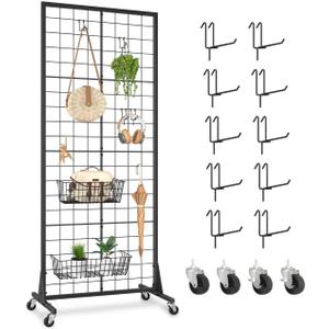 SPACECARE Gridwall Panel Display Stand 2.1' x 5.5' Ft, Heavy Movable Floorstanding Detachable Girdwall for Easy Transport, Standing Grid Tower with Extra Hooks, Display Rack for Retail and Craft Fair