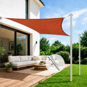 Stainless Steel Shade Sail Poles, 10FT Heavy Duty Sun Shade Poles with Pulley System, Weather-Resistant Shade Sail Post Kit for Backyard Patio Garden, Adjustable Shade Canopy, Screw in 2 Pack