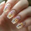 24Pcs Flower Press on Nails Short Coffin Fake Nails Spring Floral Acrylic Nails with Pearl Charms Glue on Nails Cute Acrylic Nails Glossy Full Cover Artificial Stick on Nails for Women Manicure Kit
