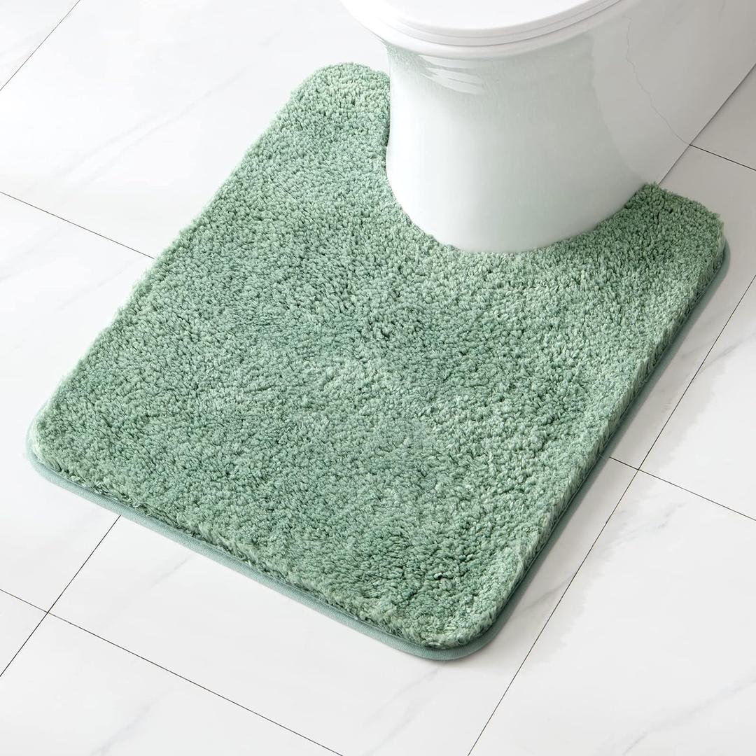 MIULEE Microfiber Toilet Bath Mat U-Shaped Contour Shaggy Bathroom Rugs Non Slip Extra Thick Soft Bath Rug Absorbent Water for Bathroom Commode Machine Washable(20x24 Inch, Sage Green)