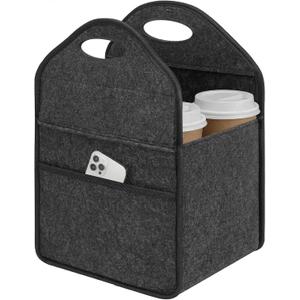 4 Cup Drink Carrier with Handle, Portable Felt Reusable Cup Holder for Hot & Cold Drinks, Coffee Carrier for Delivery, Takeout, Picnics, Parties