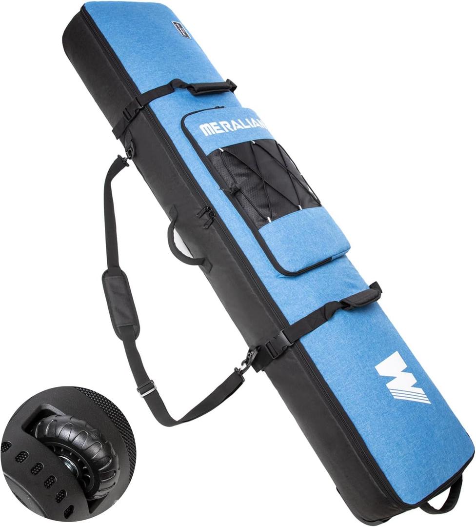 Snowboard Bag with Wheels, Padded Roller Snowboard Bag for Single Snowboard and Snowboard Boots 170cm. (blue)