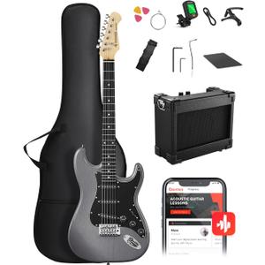 DONNER DST-80 Electric Guitar 39 Beginner Electric Guitar Kit with Amp, Classic SSS Pickup Complete with Gig Bag, Tuner, Capo, Strap, Picks, and Free Online Lessons