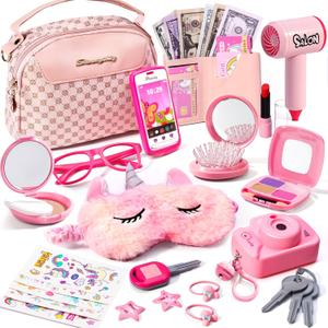 Little Girl Purse with Pretend Makeup for Toddler 3-5,Princess Pretend Play Toys for Ages 5-7,Kids Fake Makeup Sets Includes Toddler Purse, Phone, Camera,Baby Girl Birthday Gift 4-6 6-8