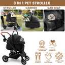 Bicystar Pet Stroller for Medium Dogs, Smooth-Ride Dog Stroller with Detachable Carrier, Rubber Wheels, Car Seat Combo 3-in-1, Up to 50 lbs, for Senior Dogs & Cats, Black