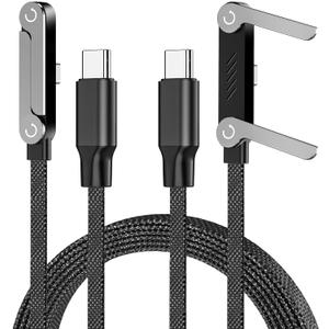 240W USB C to USB C Cable 2-Pack 5FT with Desktop Stand, 90 Degree Right Angle Braided Fast Charging Type C Cord for iPhone 17/16/15, MacBook Pro/Air M4, Galaxy S25/S24, iPad Pro, Switch