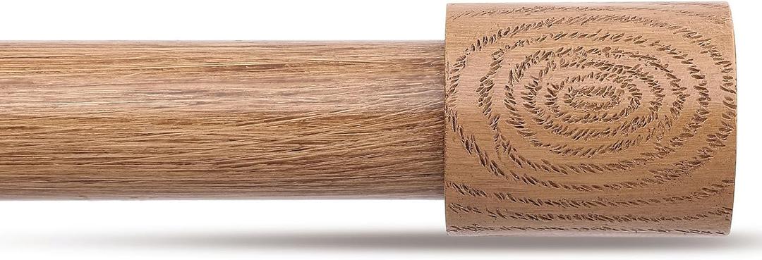Wood Curtain Rods, 1'' Decorative Adjustable Rustic Farmhouse Drapery Rod, Heavy Duty Boho Curtain Pole for Windows 28 to 48 Inch with Imitation Wooden Grain Finials, (Light Wood/Unique Design) (30-60"1 pack)