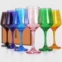 Multi Colored Wine Glasses Set of 6, 12oz Stemmed Glasses, Thick & Colorful, Dishwasher Safe Stemware for Red or White, Gift for Party, Holiday, Anniversary, Restaurant, Home Bar
