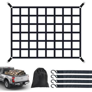 Heavy Duty Cargo Net for Pickup Truck Bed 66" x 50" 1100 lbs Capacity with Adjustable Cam Buckles S-Hooks and Drawstring Storage Bag, Durable Nylon for Trailers and Trucks